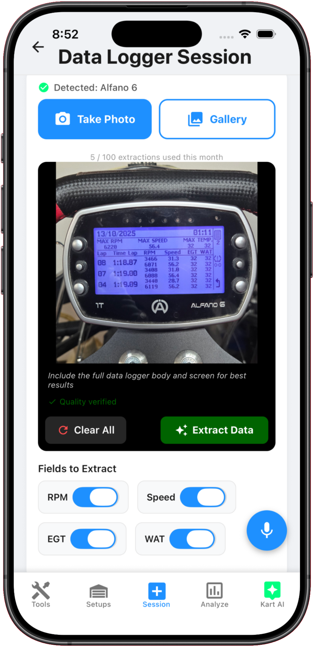 On-track session recording with real-time weather data and lap times in Kart Track