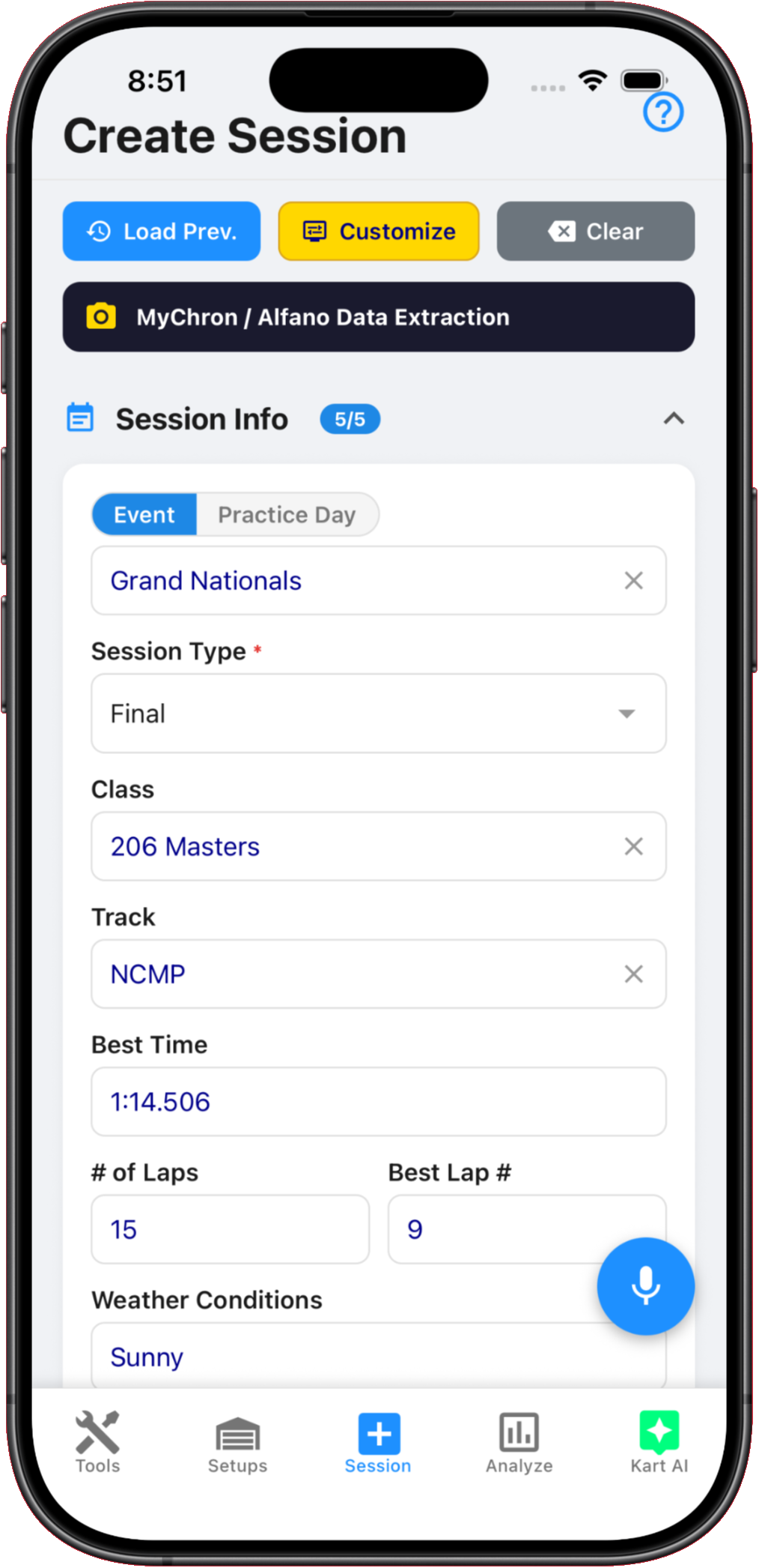 KART AI chat assistant providing kart tuning and setup recommendations