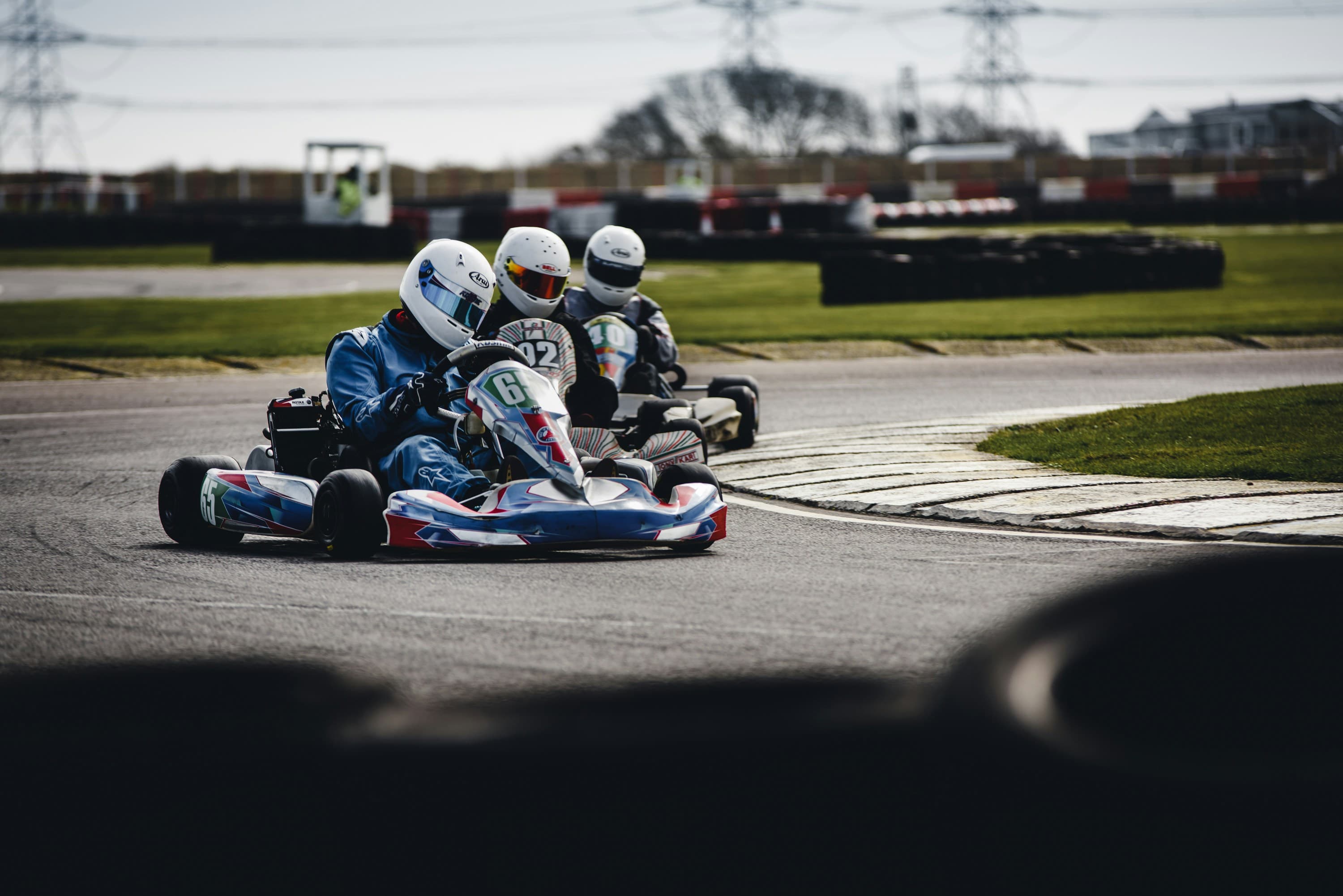 Kart racing on a wet track in changing weather